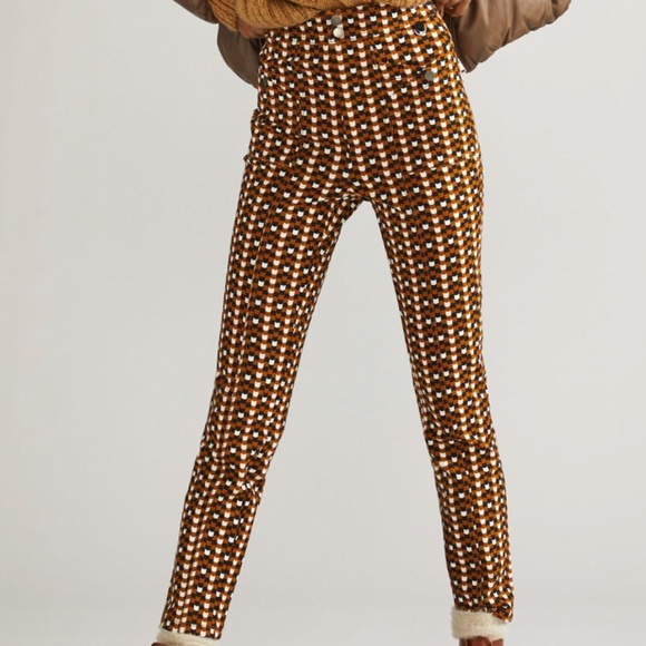 EUC Anthropologie Maeve Maeve Slim Ponte Pants Brown Dot Size 12 - Picture 1 of 9